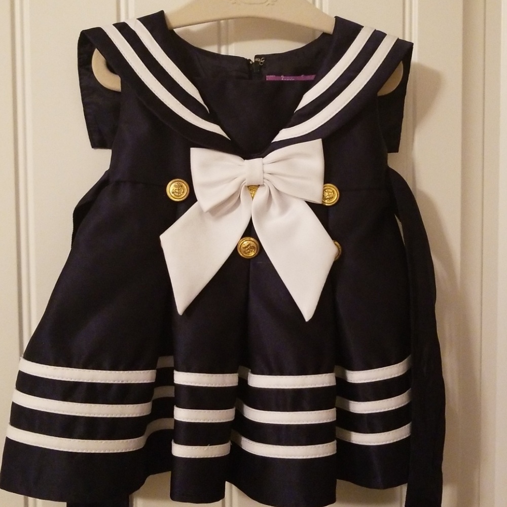 Girls Sailor Bow Dresses- 2092042 Navy/White